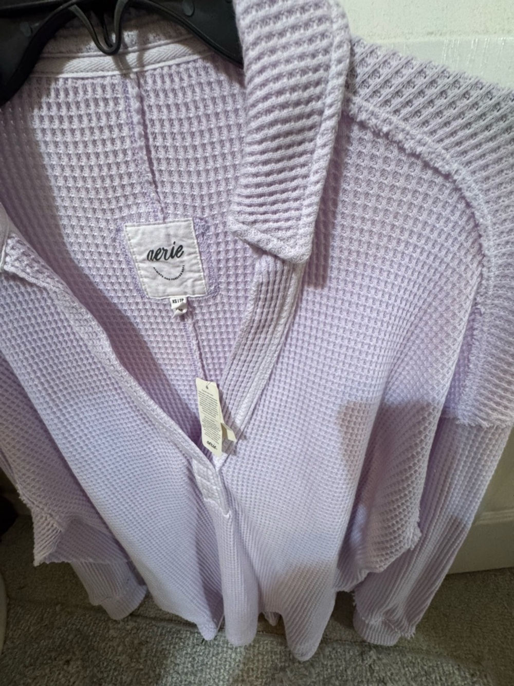 aerie Light Lavender Waffle Henley Top - Picture 3 of 6
